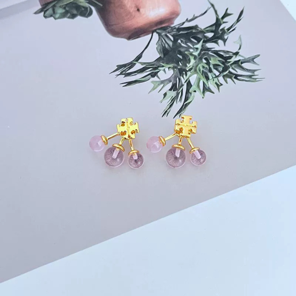 Tory Burch Pink Crystal Double Sided Metal Earrings